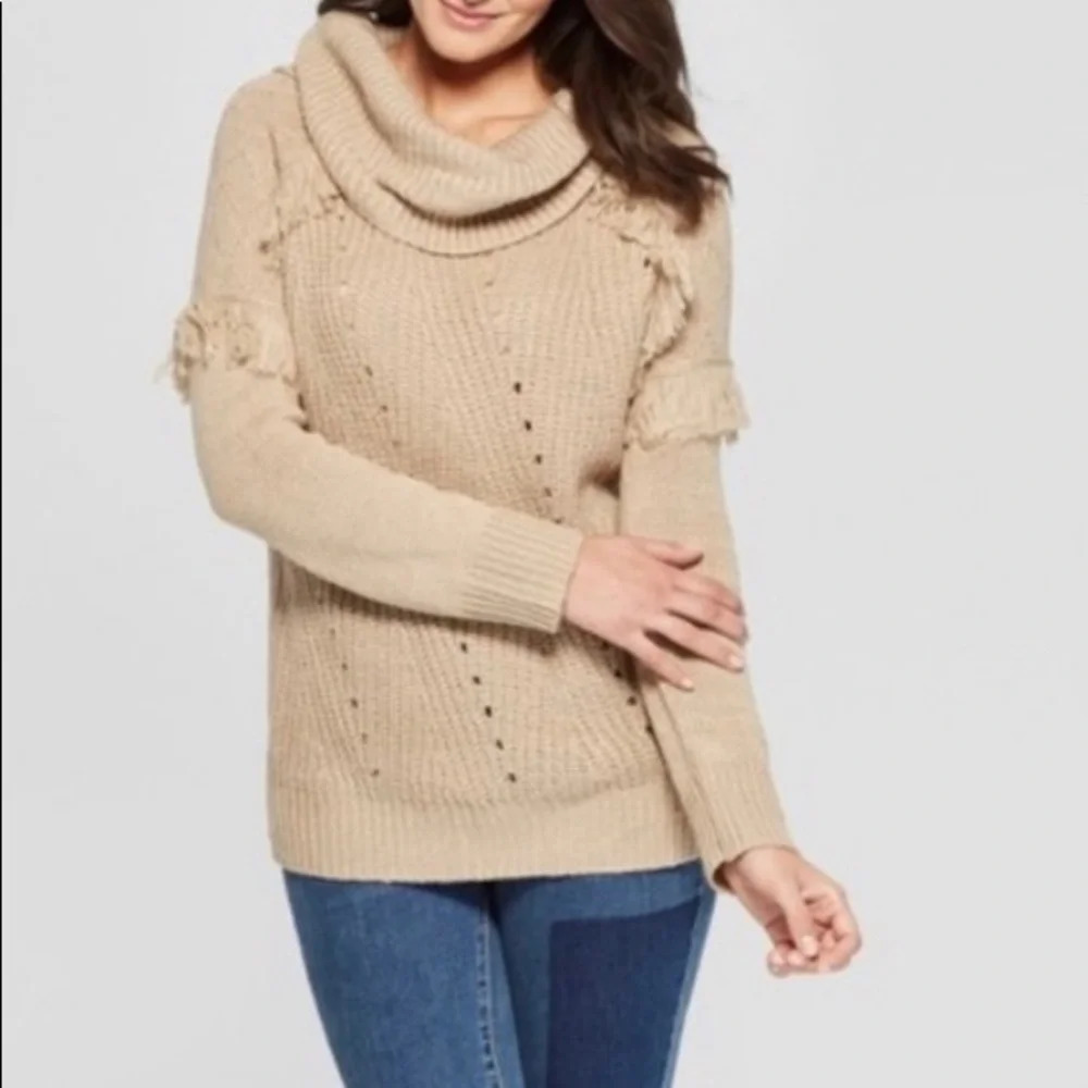 Knox Rose tan chunky knit cowl neck sweater size Med